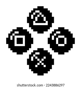 Playstation glitch cross triangle square circle icon black-white vector pixel art icon svg