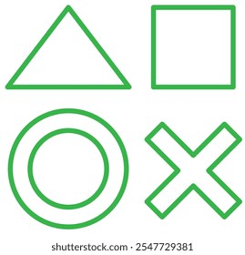 PlayStation Glitch Cross Triangle Square Circle Design Iconos de juego de símbolos Color editable
