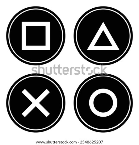 Playstation Icon Game. playstation cross, triangle, square, circle design game symbols. Game icon design on white background. Logo illustration for business purposes.