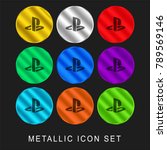 Playstation logotype 9 color metallic chromium icon or logo set including gold and silver