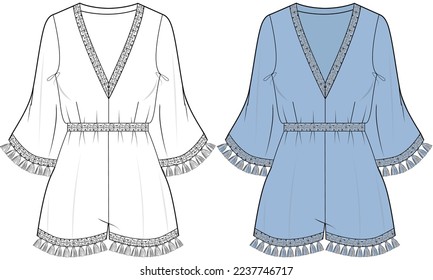 Playsuit flat sketch vector illustration technical cad drawing template