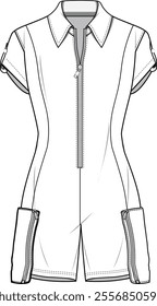 Playsuit woven women with zipper pockets 