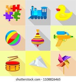 Plaything icons set. Cartoon set of 9 plaything vector icons for web isolated on white background