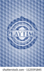 Playtime blue hexagon badge.