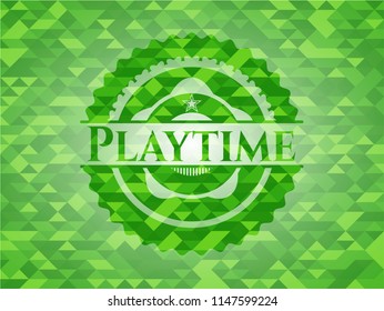 Playtime green emblem with mosaic ecological style background