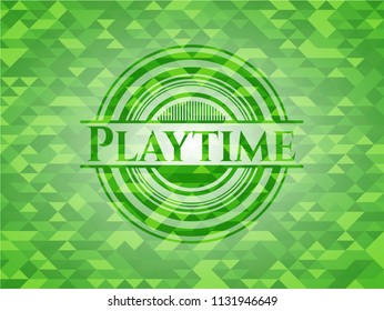 Playtime green emblem with triangle mosaic background