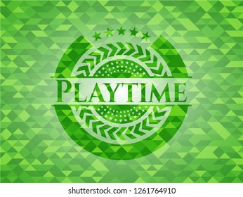 Playtime green emblem with triangle mosaic background