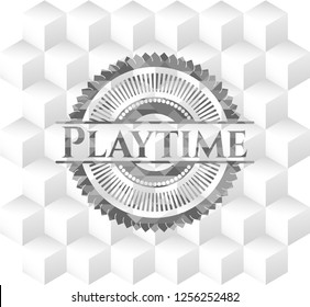 Playtime grey badge with geometric cube white background