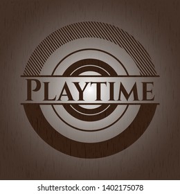 Playtime realistic wooden emblem. Vector Illustration.
