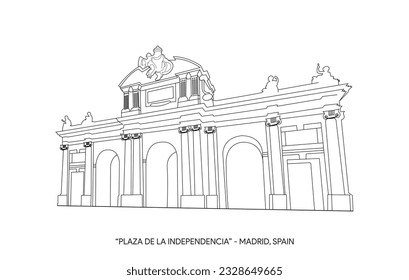 Plaza de la Independencia - Madrid SPAIN - Line Art Vector Illustration