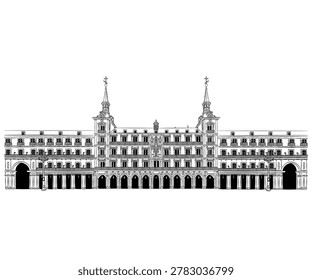 Plaza Mayor Madrid Spain España bw Illustration