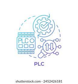 PLC blue gradient concept icon. Programmable logic controller. Manufacturing control system. Round shape line illustration. Abstract idea. Graphic design. Easy to use in infographic, article