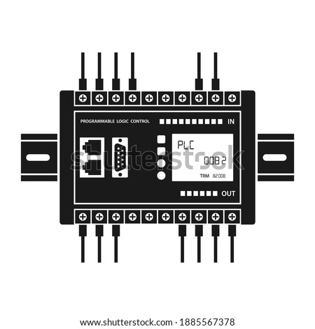 PLC Computer, programmable logic controller, electrical Circuits, fiat icon design, illustration, isolated on white background - Vector