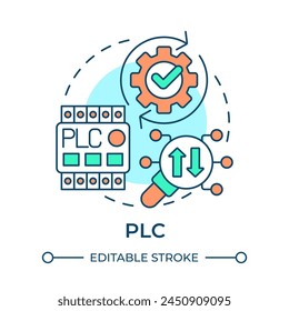 PLC multi color concept icon. Programmable logic controller. Manufacturing control system. Round shape line illustration. Abstract idea. Graphic design. Easy to use in infographic, article