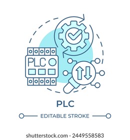 PLC soft blue concept icon. Programmable logic controller. Manufacturing control system. Round shape line illustration. Abstract idea. Graphic design. Easy to use in infographic, article