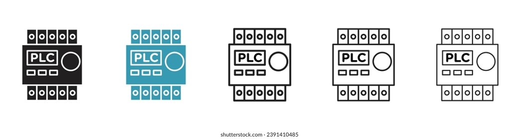 PLC Vektorsymbol-Set. PLC-Vektorsymbol für UI-Designs in Schwarz-Weiß-Farbe.