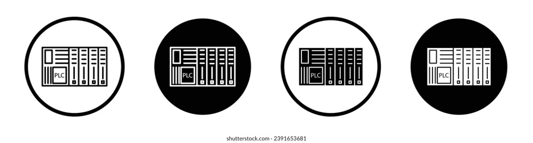 PLC, Vektorgrafik-Set. PLC Vektorgrafik-Symbol für UI-Designs in schwarz-weißer Farbe.