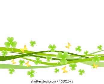 Pleasant background with shamrock or tree-leaf clovers and waves