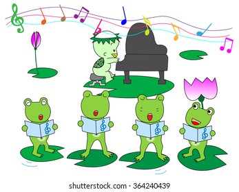 Pleasant chorus of the frog.A pianist is a kappa appearing in the Japanese folktale.