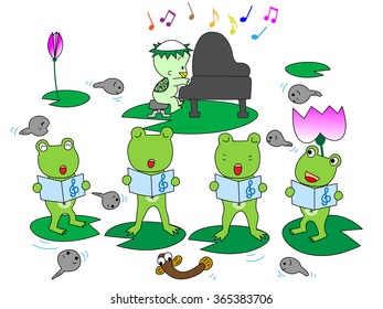 Pleasant chorus of the frog.A pianist is a kappa appearing in the Japanese folktale.