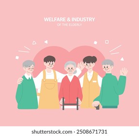 Pleasant elderly welfare industry illustration 