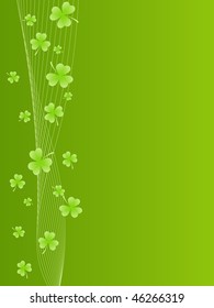 Pleasant green background with shamrock or tree-leaf clovers and waves