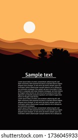 Pleasant landscape with lines of fields hills and forests in the misty morning in summer or early autumn vector illustration design for booklet or articles about trips with copy space