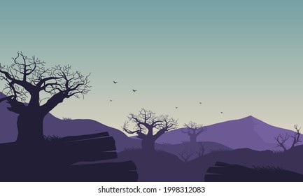 A pleasant morning atmosphere in the countryside with extraordinary natural views at sunrise. Vector illustration of a city