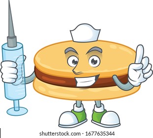 A pleasant nurse of brown alfajor mascot design style using syringe