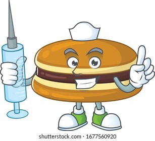 A pleasant nurse of dorayaki mascot design style using syringe