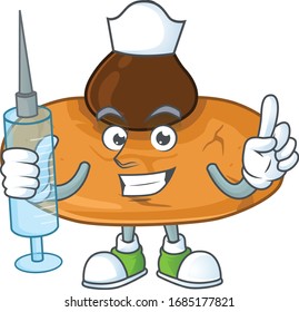 A pleasant nurse of kiss cookies mascot design style using syringe