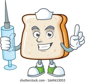 A pleasant nurse of slice of bread mascot design style using syringe
