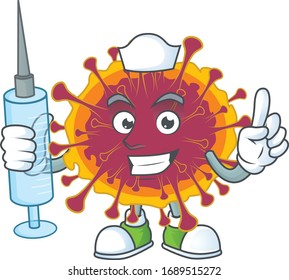 A pleasant nurse of spreading coronavirus mascot design style using syringe