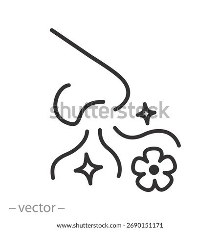 pleasant smell, nice smells like flowers, aroma,  thin line symbol - editable stroke vector illustration