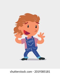 Pleasantly surprised cartoon character of  little girl on jeans