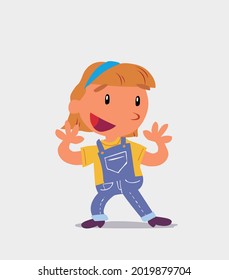 Pleasantly surprised cartoon character of  little girl on jeans