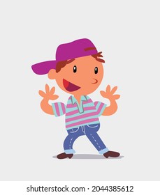 Pleasantly surprised cartoon character of  little boy on jeans
