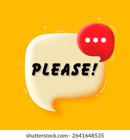 Please. 3D speech bubble with bold lettering. Colorful pop art style. Vector illustration for business, motivation, and advertising.