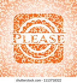 Please abstract orange mosaic emblem with background