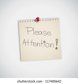 " Please Attention " handwritten on Note Paper Vector