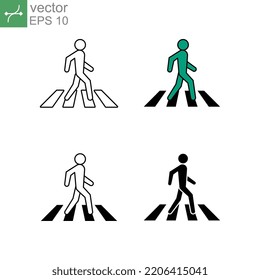 Please be careful, pedestrians will cross the road. Pedestrian crossing warning, safety sign in crosswalk or traffic sign. Crosswalk icon. Vector illustration. Design on white background. EPS 10