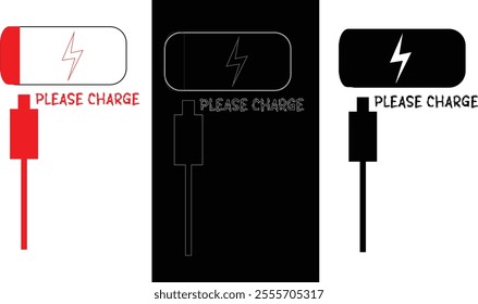 Please Charge Icon Logo Charger And Battery