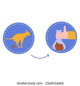 Please clean up after your dog. Dog waste cleaning bags. Vector illustration in cartoon style