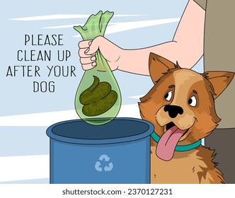 Bitte säubern Sie nach Ihrem Hund. Motivationsflyer, Banner. Vektorgrafik einzeln auf Weiß. 