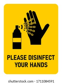 Please Disinfect Your Hands No Contour Instruction Icon against the Spread of the Novel Coronavirus Covid-19. Vector Image.