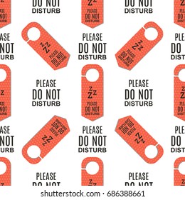 Please do not disturb hotel door quiet motel service room privacy seamless pattern vector card hang message .