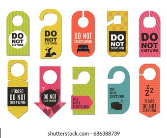 Please Do Not Disturb Hotel Door Quiet Motel Service Room Privacy Concept Vector Card Hang Message .