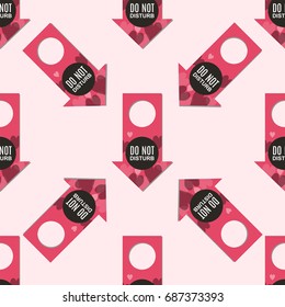 Please do not disturb hotel door quiet motel service room privacy seamless pattern vector card hang message .