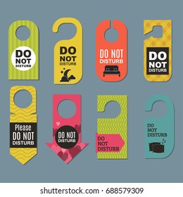 Please do not disturb hotel door quiet motel service room privacy concept vector card hang message .