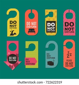 Please do not disturb hotel door quiet motel service room privacy concept vector card hang message .